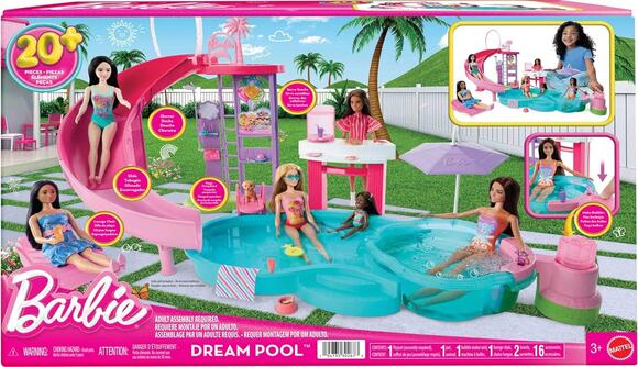 Barbie Other - NEW Barbie Dream Pool Playset with 6 Play Areas, Slide & Bubbling Hot Tub NWT